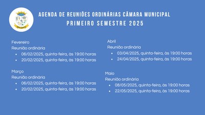 Reuniões Ordinárias da Câmara Municipal de Descoberto  ano de 2025 – 1º semestre